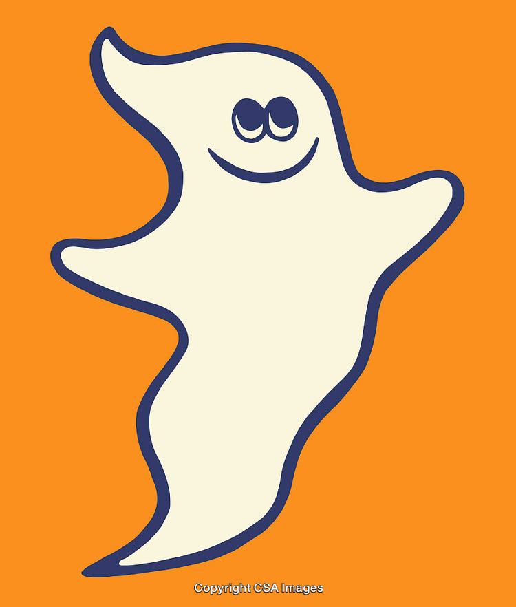 Smiling Ghost Illustration on a Vibrant Orange Background