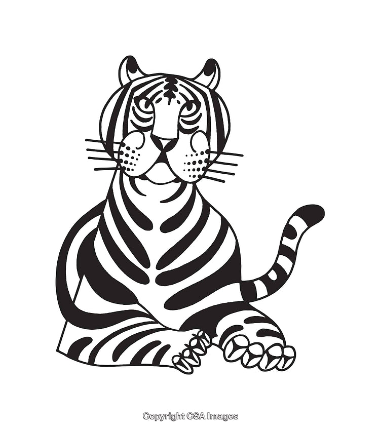 Black and White Line Art Tiger Illustration with Intricate Details