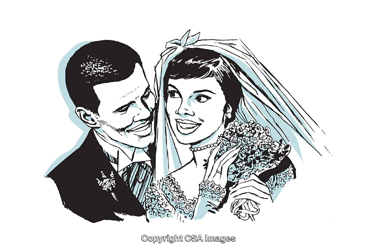 Illustration of a Happy Couple on Their Wedding Day