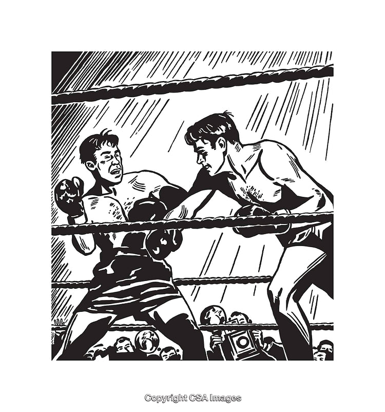 Retro Style Black and White Boxing Match in the Ring Illustration
