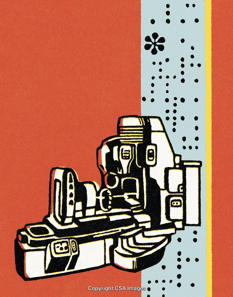 Abstract Digital Illustration Featuring Retro Style Machine on Vibrant Background