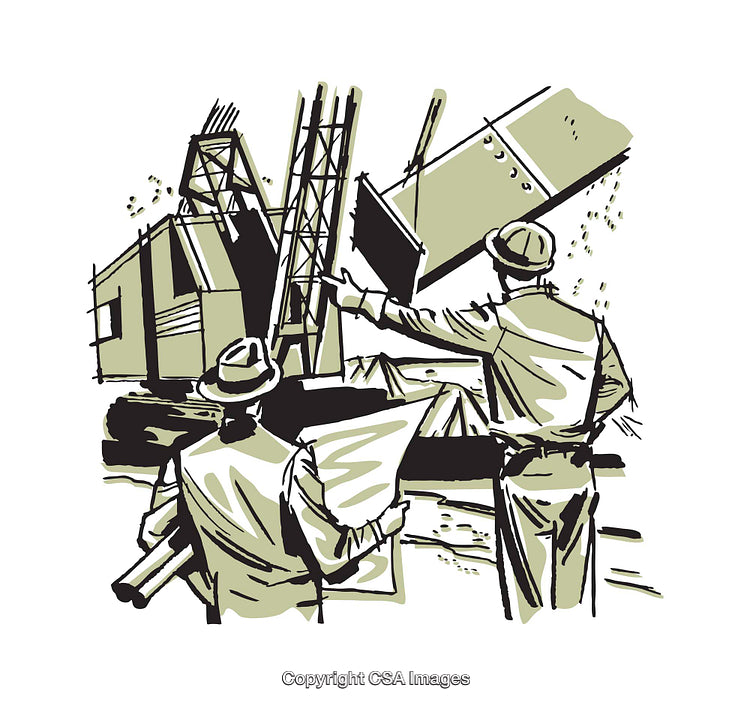 Architects Overseeing Structure Development on Construction Site Illustration