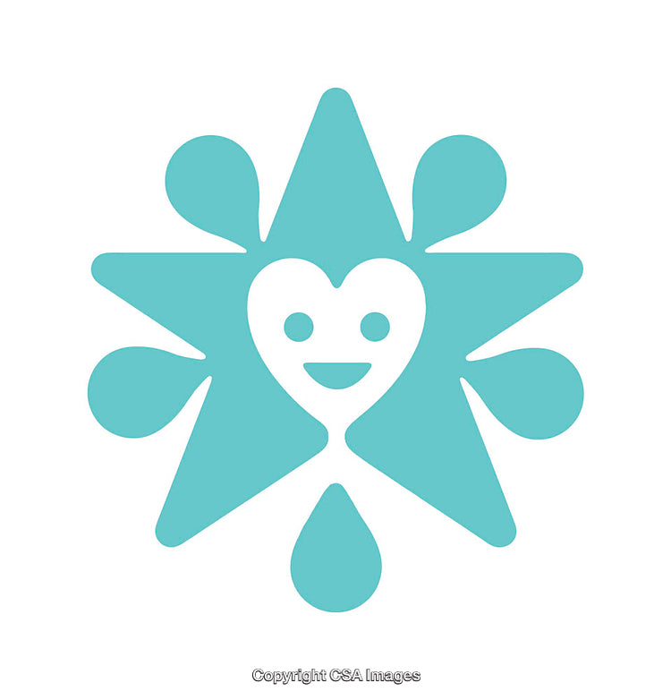 Blue Symmetrical Icon with Heart Shape and Droplet-Inspired Design Elements