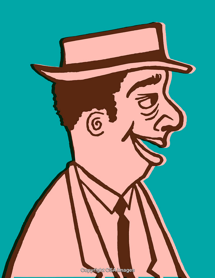 Color Line Art Illustration of a Smiling Man Wearing a Hat
