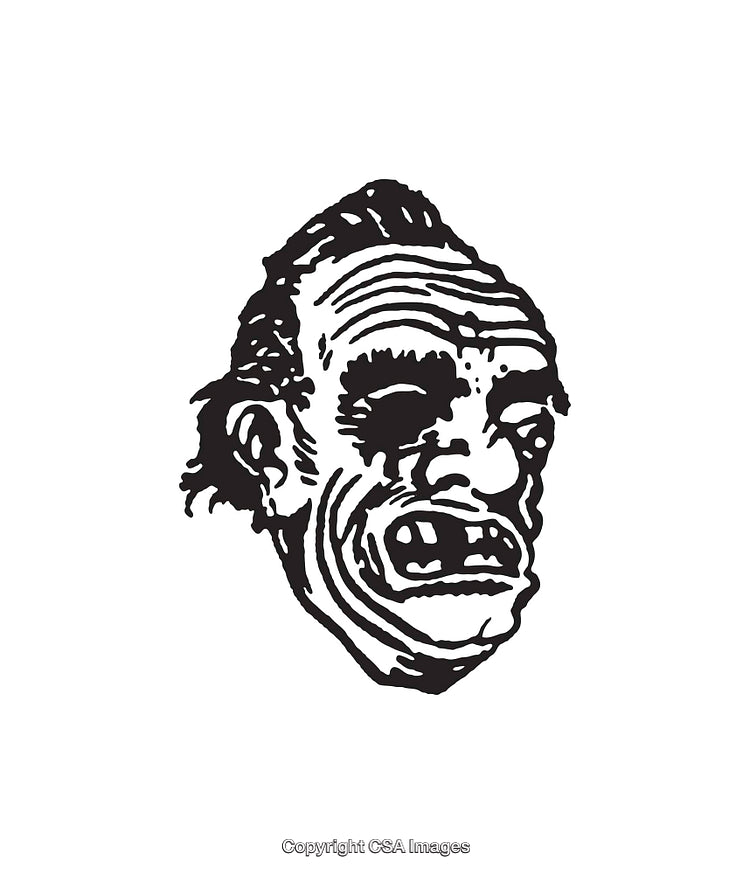 Black and White Line Art Illustration of an Expressive Human Face