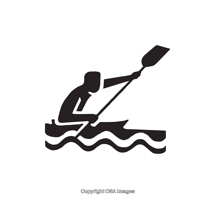 Black And White Icon of Individual Paddling a Canoe on Waves