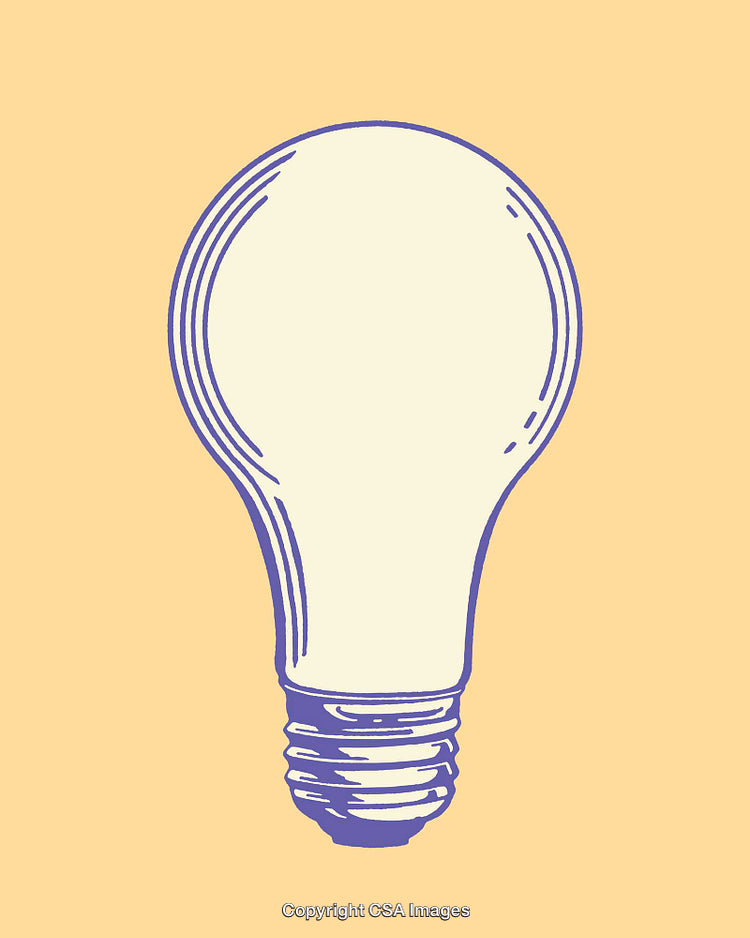 Sketch Style Line Art Illustration of a Light Bulb on Orange Background