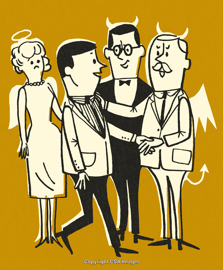 Cartoon Depiction of Characters Representing Good and Evil Characteristics