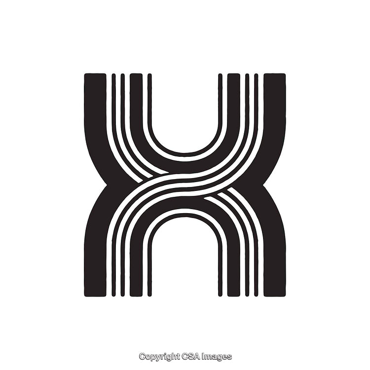 Black and White Geometric Letter X Illustration with Symmetrical Design