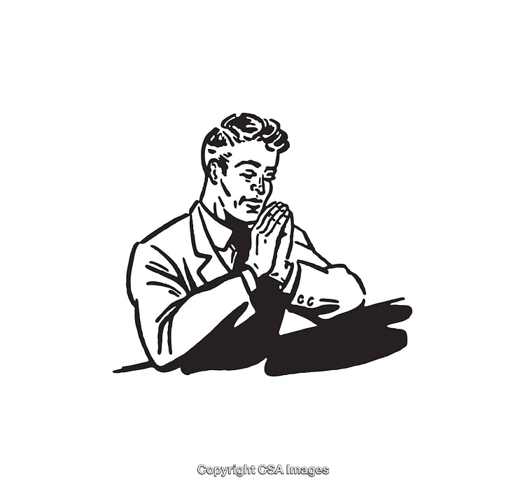 Vintage Illustration of a Man Praying with Hands in Reverence