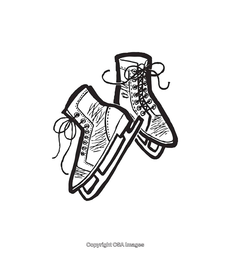 Black and White Line Art Illustration of Ice Skates