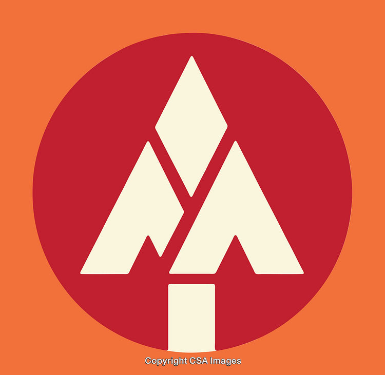 Illustration Featuring a Stylized Tree Design Within a Bold Red Circle