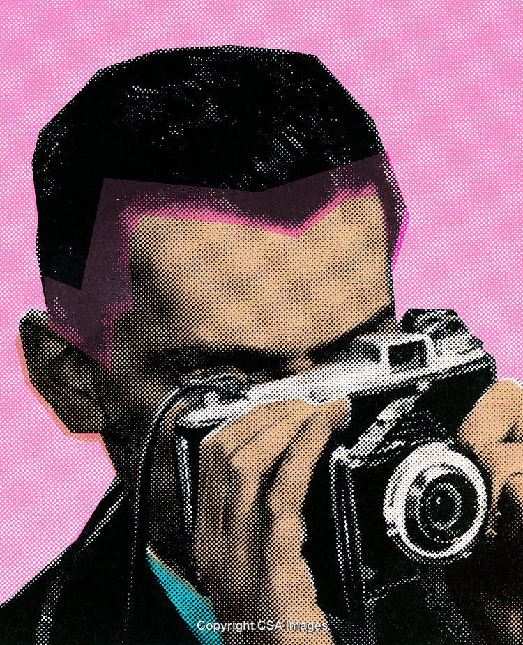 Modern Pop Art Style of Person with Camera on Vibrant Background