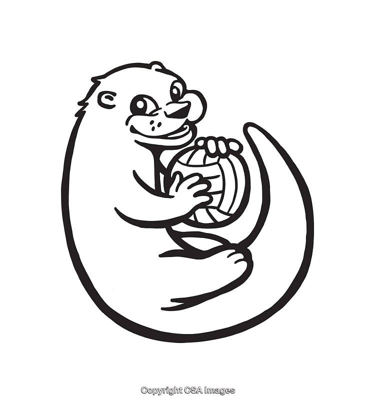 Cheerful Otter Line Art Illustration Holding a Striped Ball