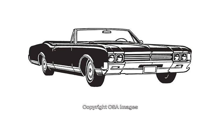 Classic Convertible Car in Black and White Line Art Style