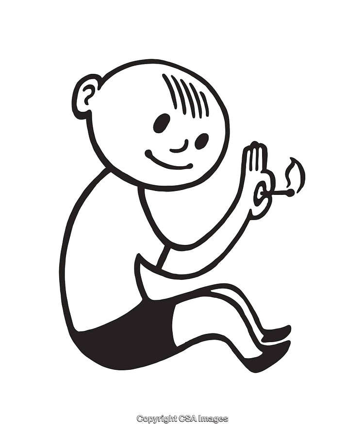 Black and White Illustration of a Child with Simple Line Art Drawing