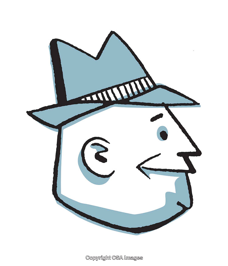 Stylish Cartoon Drawing of a Man Wearing a Wide-Brimmed Hat
