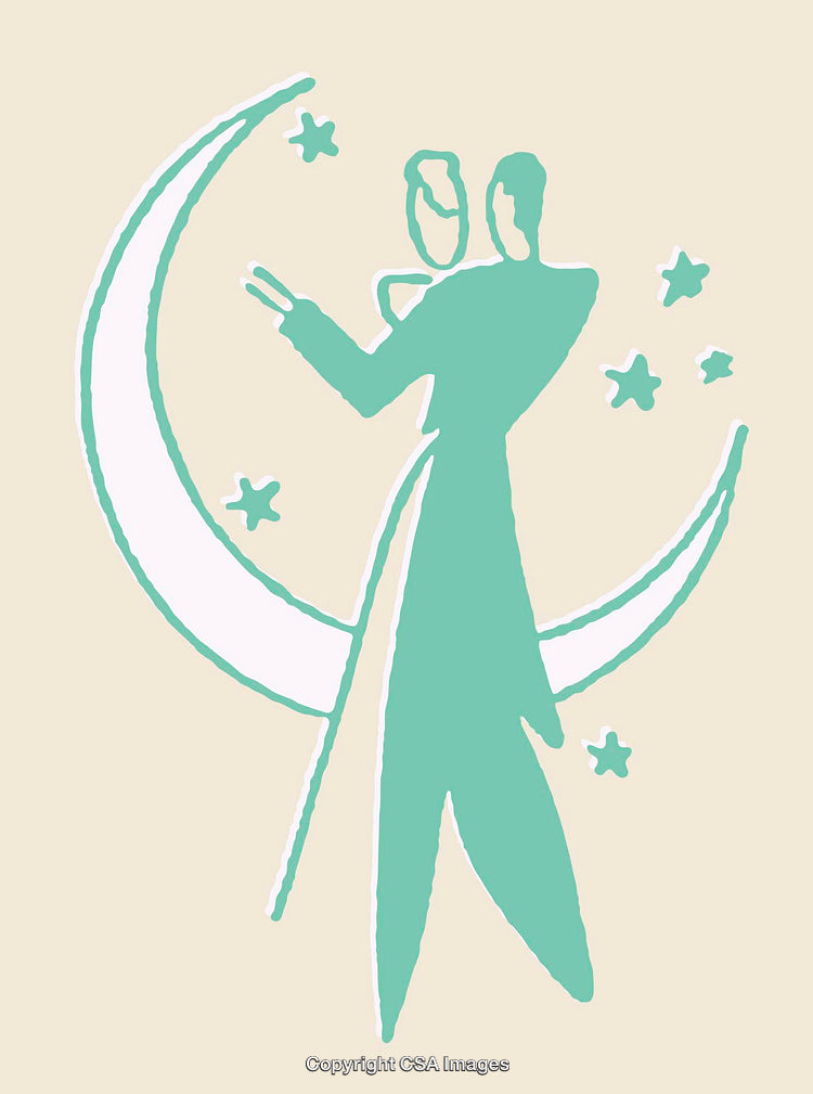 Elegant Line Art of Dancers with Moon and Stars Motif