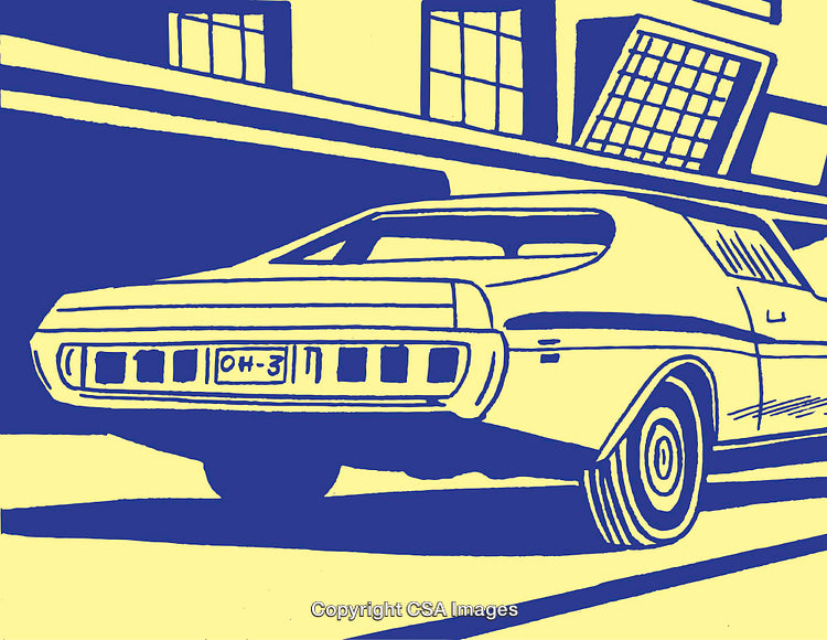 Stylized Vintage Car Illustration With Urban Cityscape Background