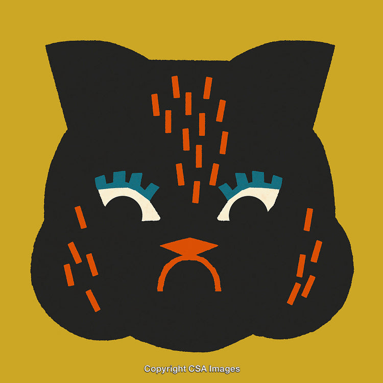 Abstract Cat Face Illustration with Geometric Shapes in Bold Colors