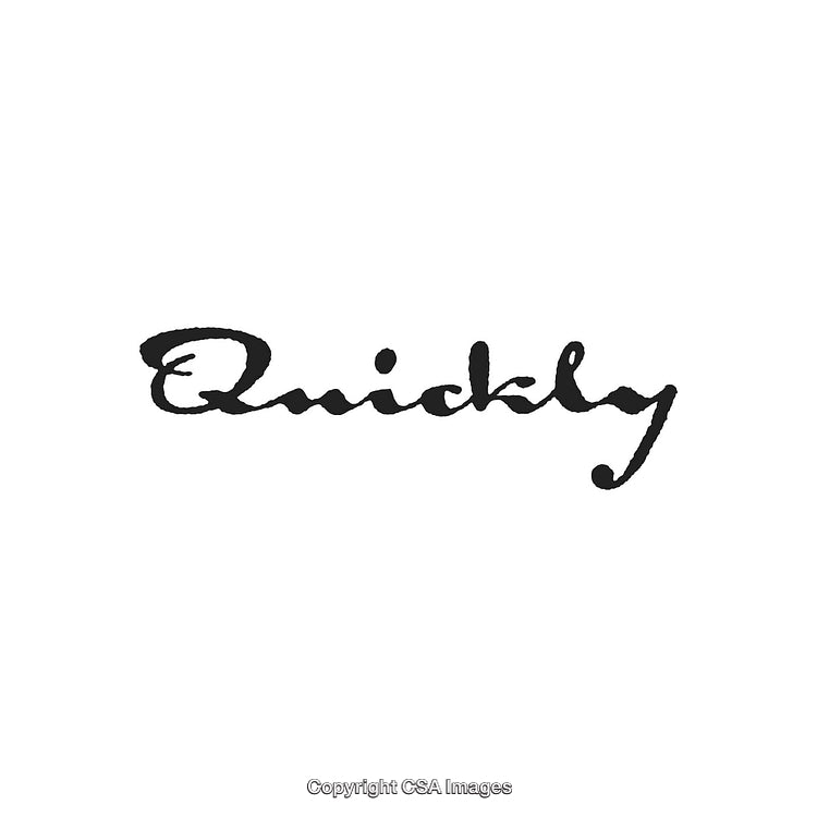 Handwritten Text "Quickly" in Stylish Calligraphic Typography on White Background