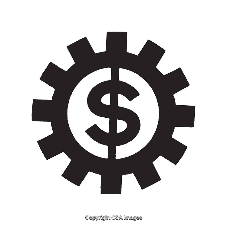 Black and White Icon of Dollar Sign in a Gear