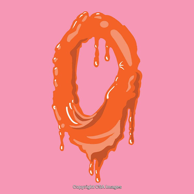 Illustration of the Letter O in Vibrant Melting Style on Pink Background