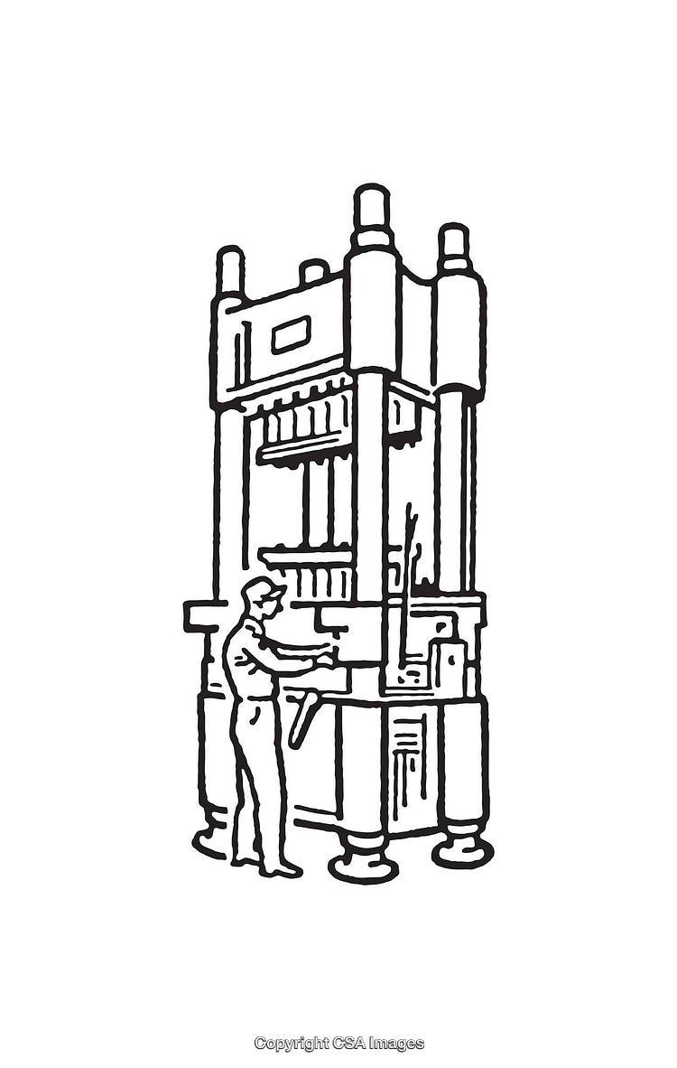 Industrial Machine Line Art Illustration Featuring an Operator Working