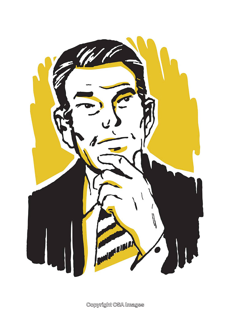Colorful Illustration of Thoughtful Businessman in Retro Style Design