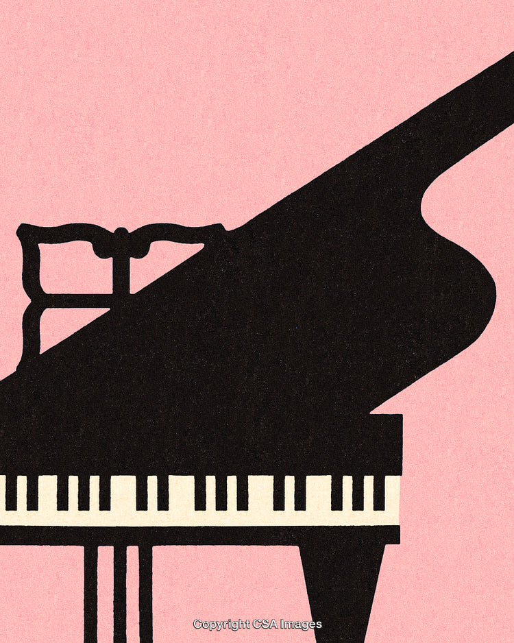 Silhouette of Grand Piano Against a Pastel Pink Background in Minimalist Style