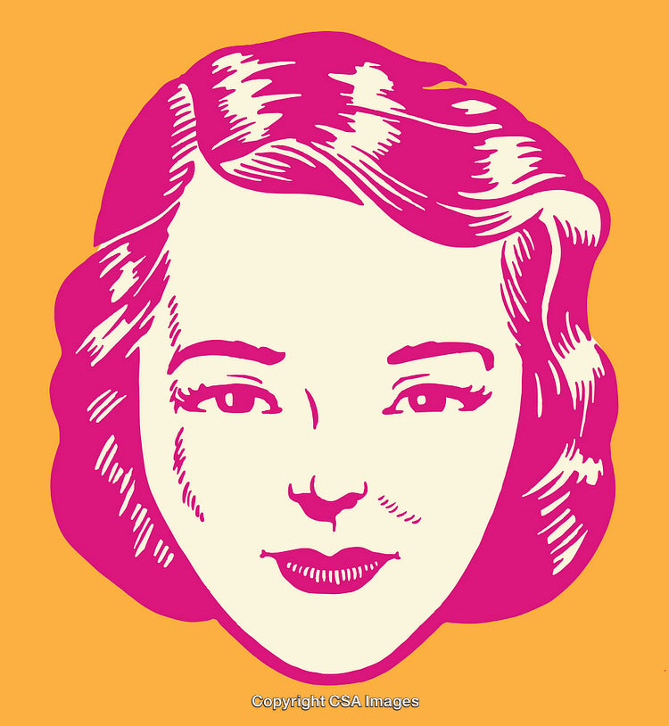Stylized Retro Illustration of a Woman's Face in Bold Colors
