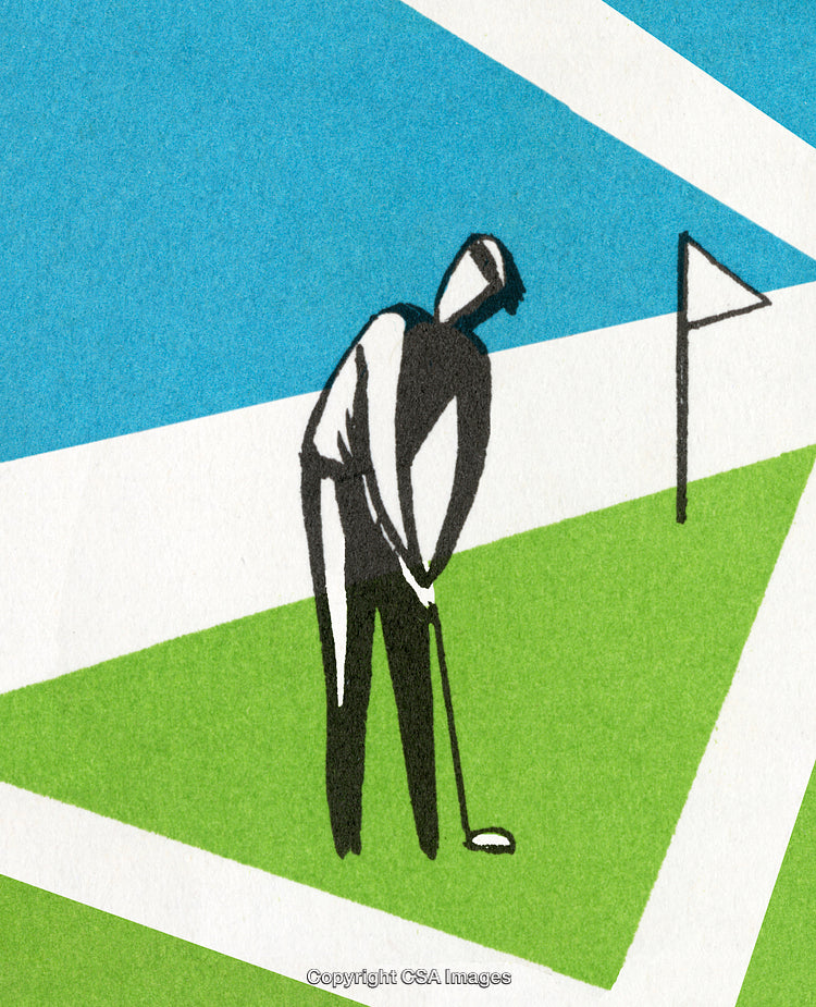 Abstract Illustration of Golfer Putting on Green With Modern Art Design
