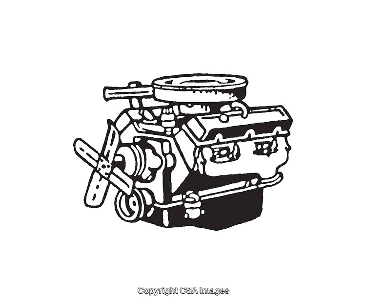Black And White Line Art of a Mechanical Engine Design