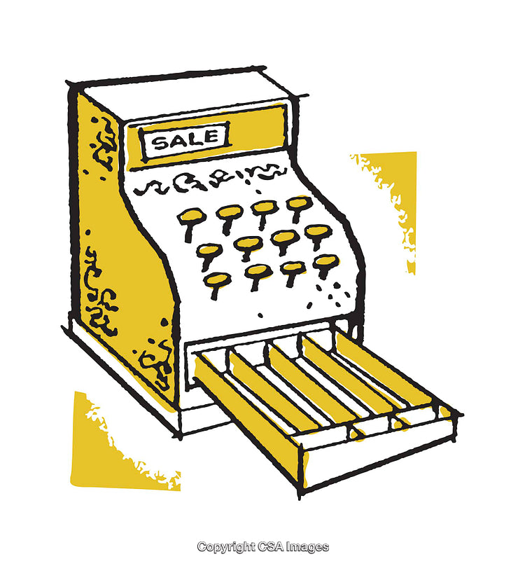 Illustration of a Retro Style Yellow Cash Register for Sale Transactions