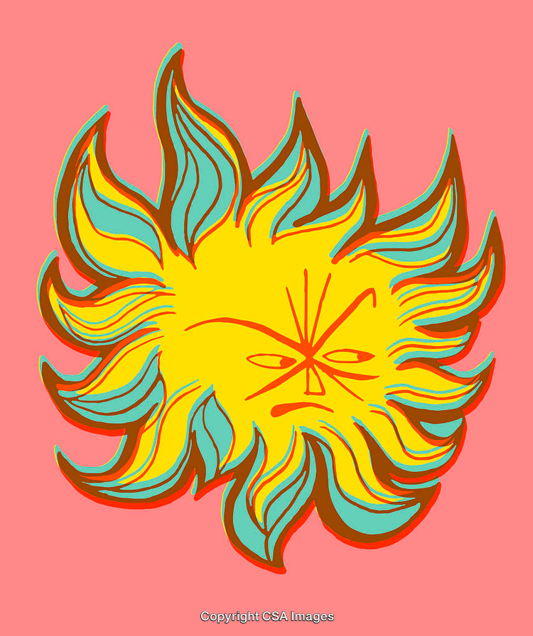 Bright Expressionist Sun Design with Dynamic Colorful Flames