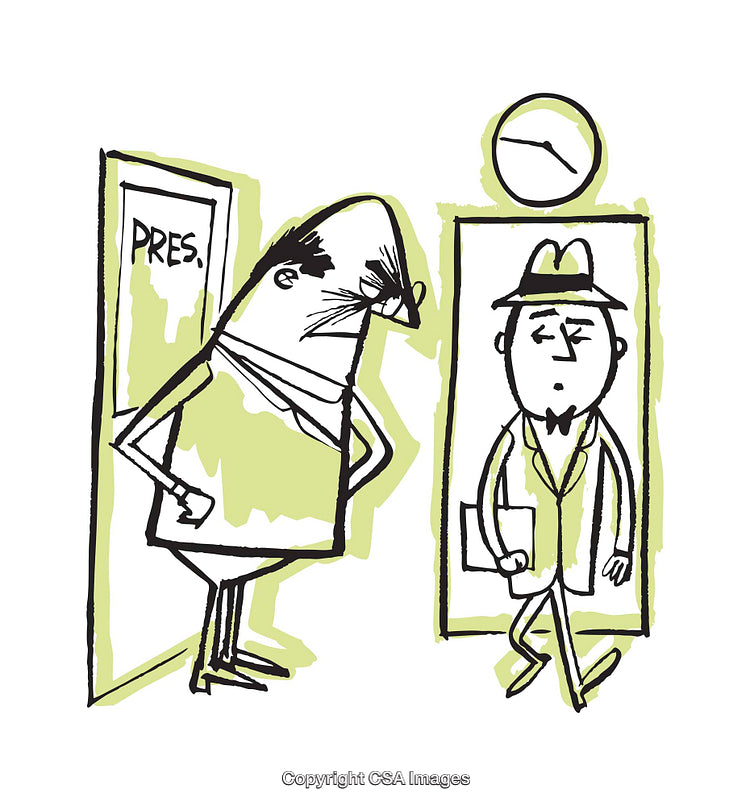 Humorous Business Cartoon Illustration of an Office Scene