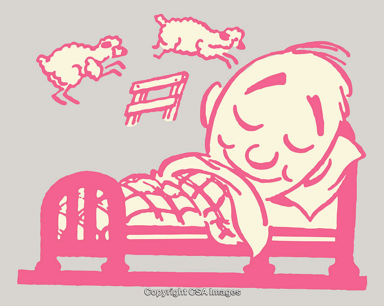 Color Line Art of a Person Sleeping With Sheep Jumping