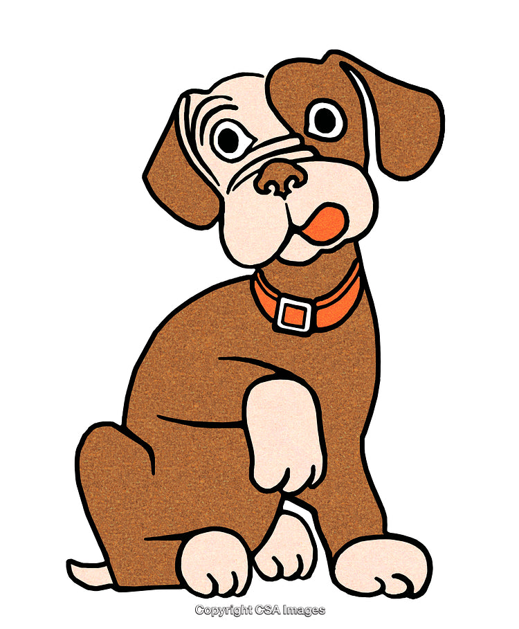 Cartoon Illustration of a Cute Brown Dog Wearing an Orange Collar