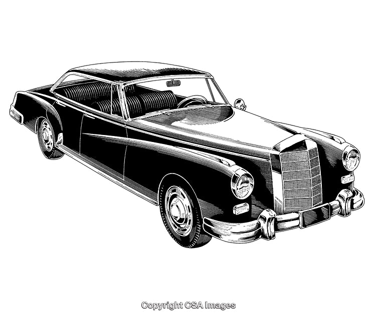Elegant Classic Car Illustration Depicting Vintage Automotive Design in Black and White