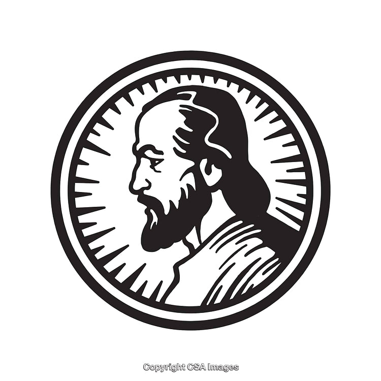 Black And White Line Art Portrait in Circular Frame