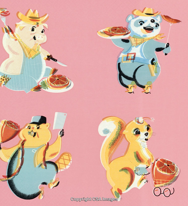 Charming Illustration of Playful Animals Preparing and Enjoying Food Together