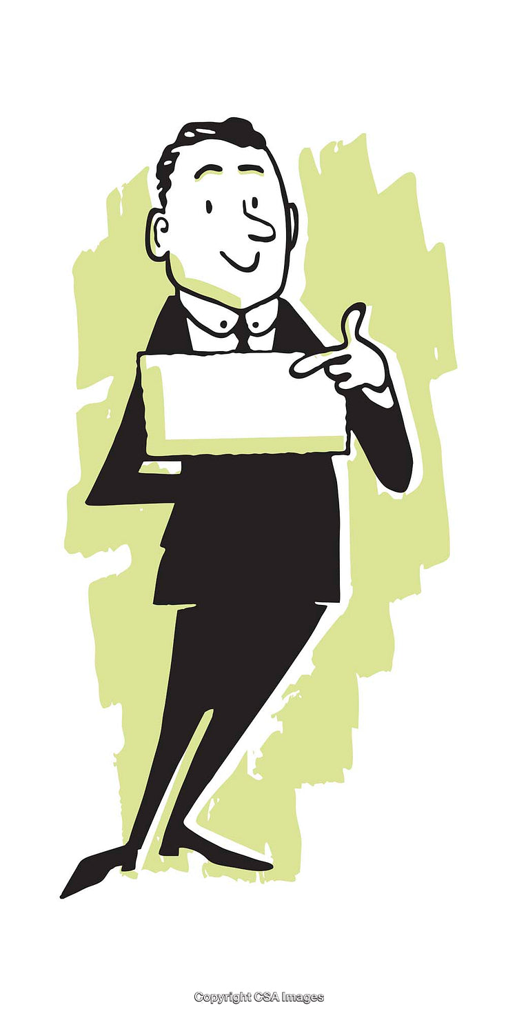Vintage Illustration of a Businessman Holding a Blank Sign