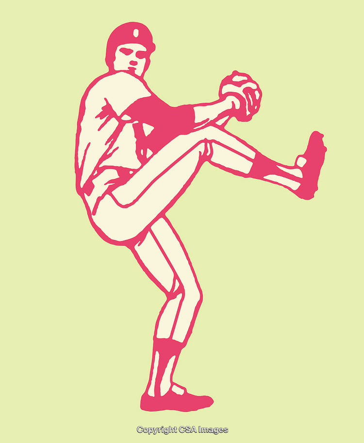 Retro Style Line Art Illustration of Baseball Pitcher in Action