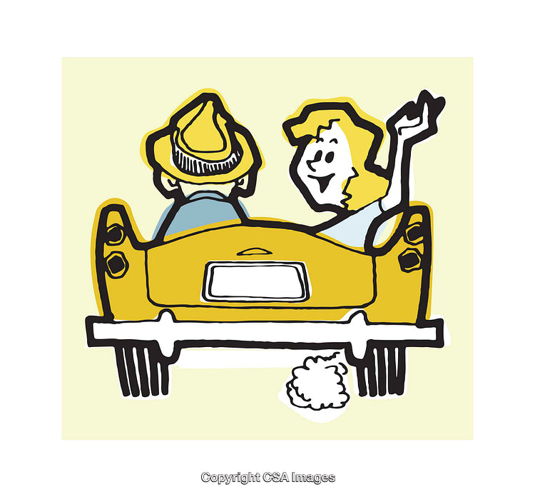 Colorful Cartoon Illustration of a Happy Couple Driving a Convertible Car