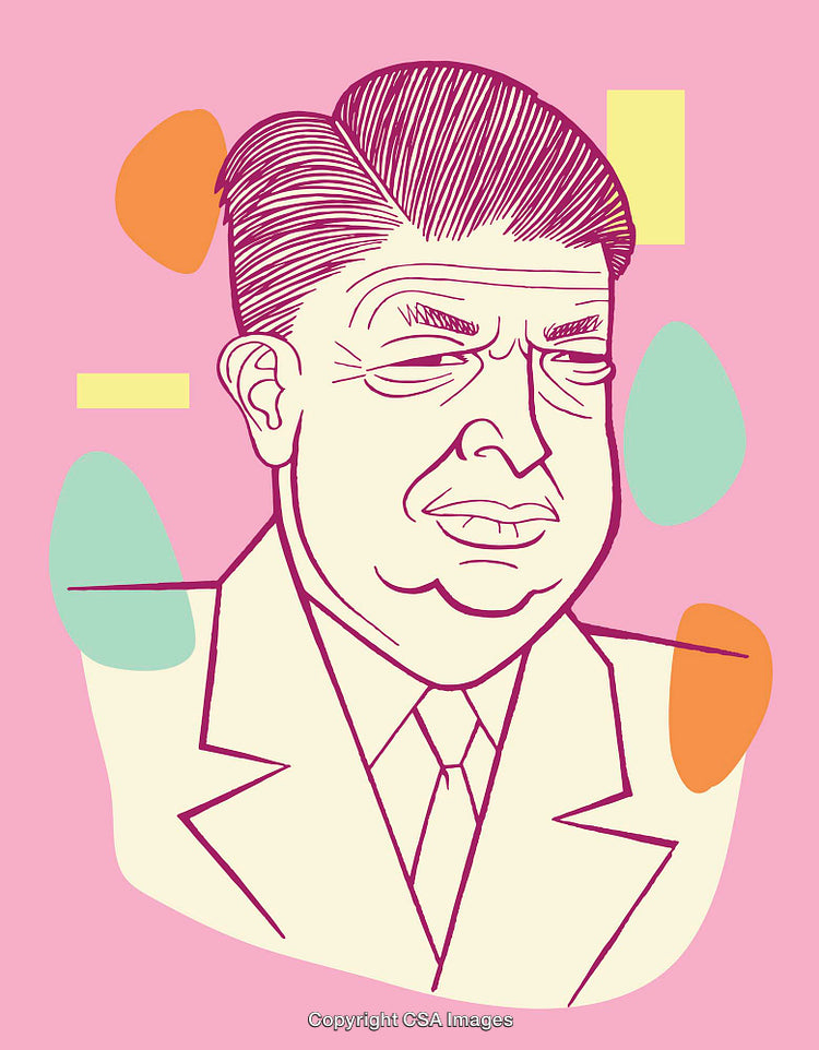 Colorful Line Art Illustration of Businessman on Pink Background