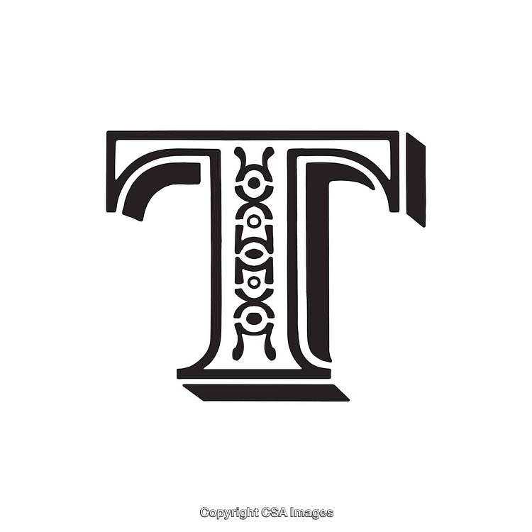Artistic Monogram Design of the Letter T with Ornamental Pattern