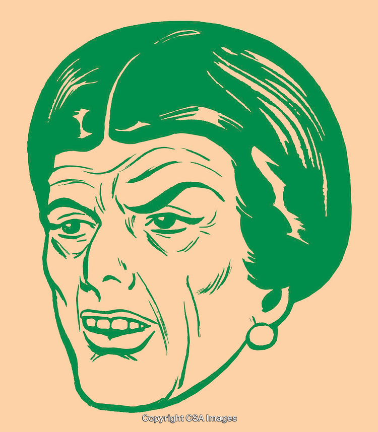 Green Line Illustration of an Expressive Woman on a Beige Background