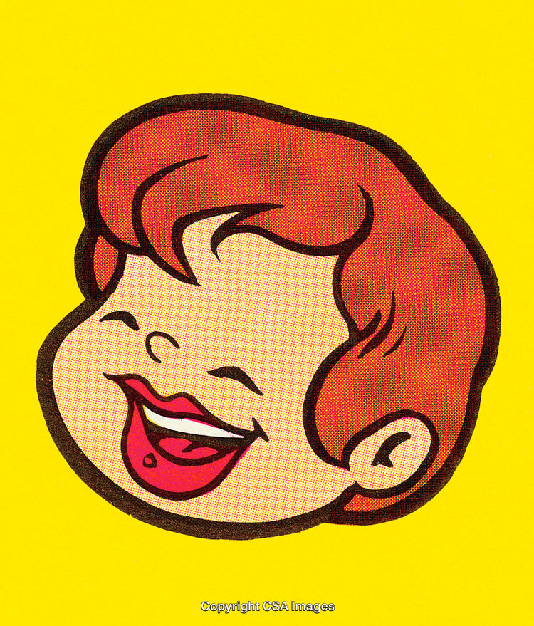 Pop Art Illustration of a Smiling Child on Yellow Background
