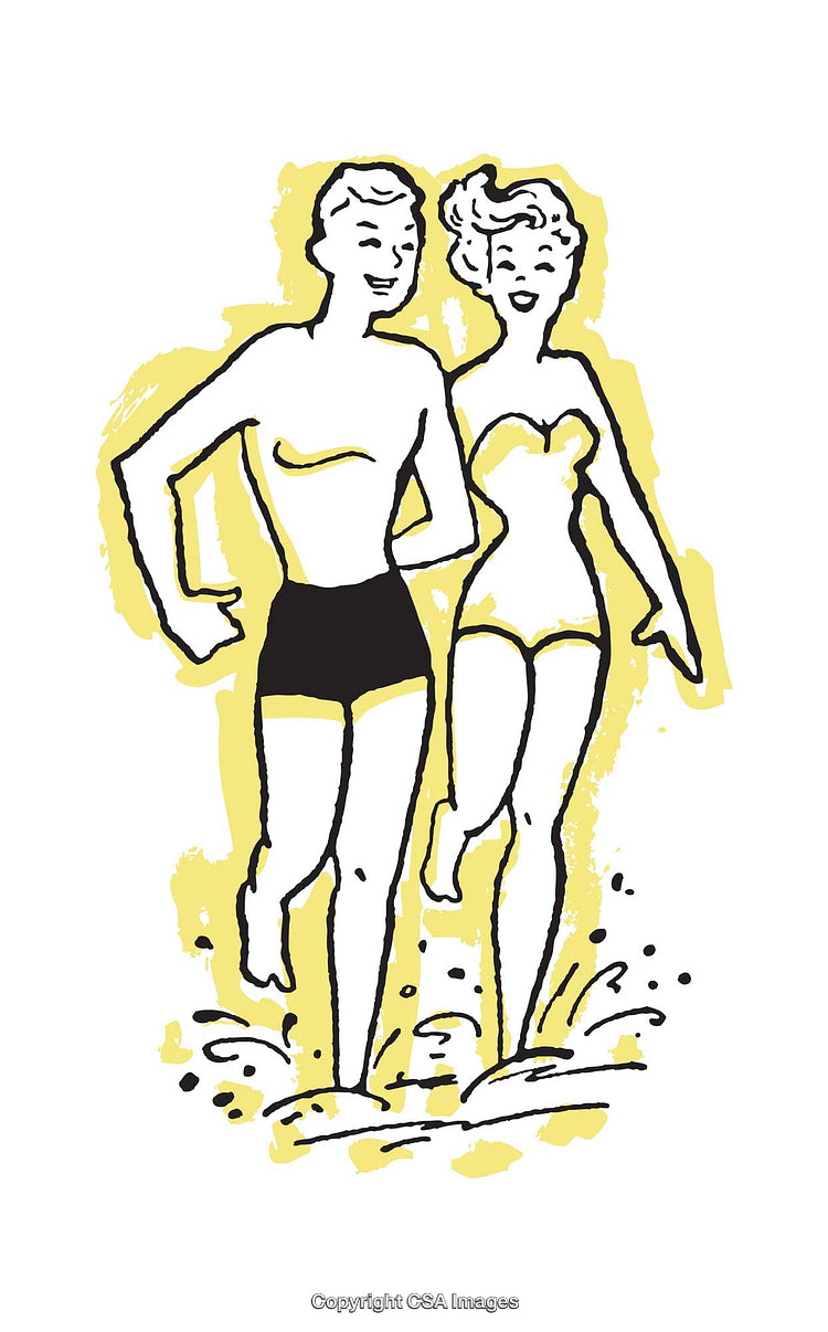 Illustration of a Happy Couple Running Along the Beach Shore