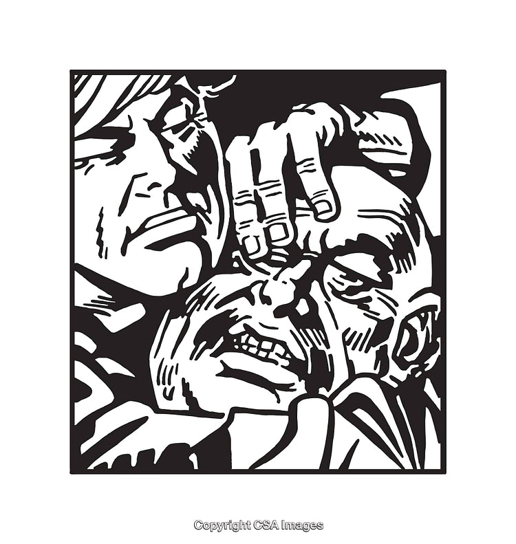 Dynamic Black and White Line Art Depicting Confrontational Interaction